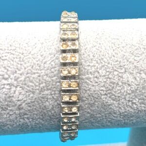 Vintage Rhinestone Bracelet Pot Metal Silver Tone Art Deco Style